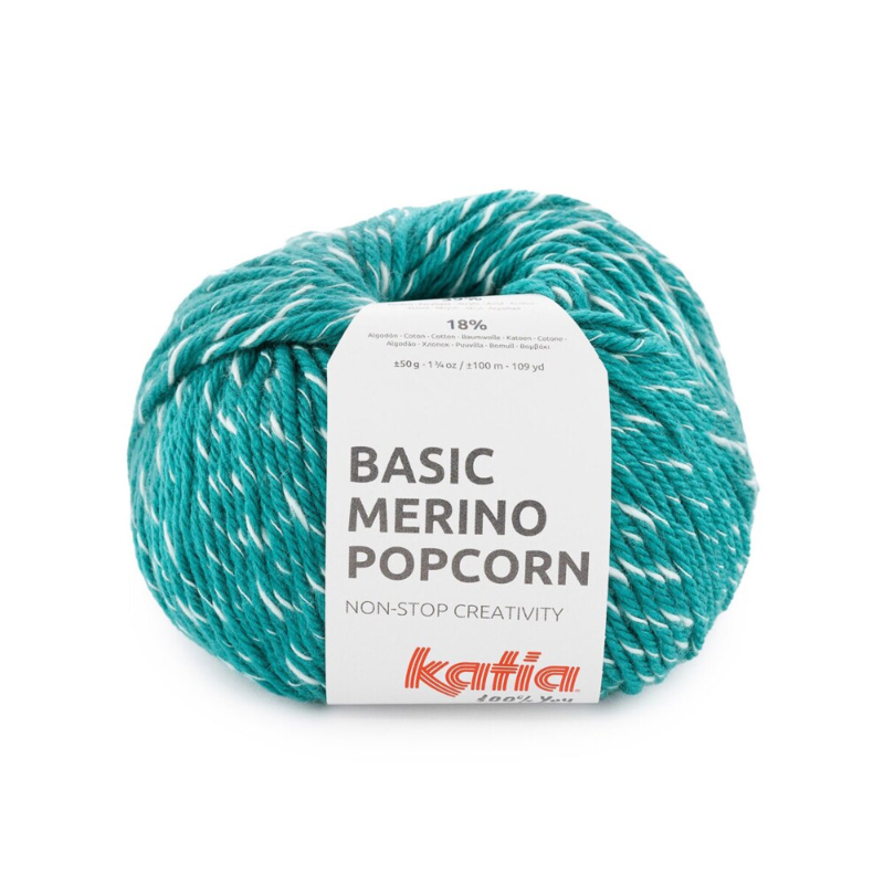 Katia Basic Merino Popcorn 111 Opaalgroen-wit