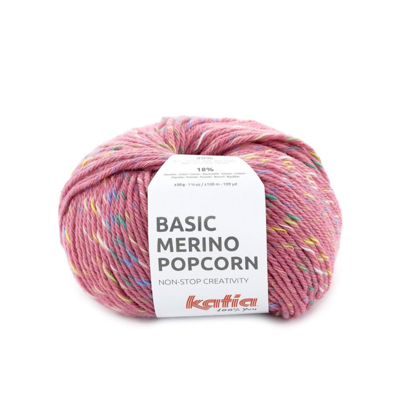 Katia Basic Merino Popcorn 200 Roze-meerkleurig