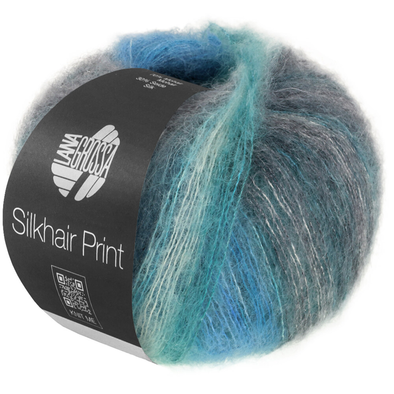 Lana Grossa Silkhair Print 437 Antraciet/turkooisblauw/petrol/witgrijs
