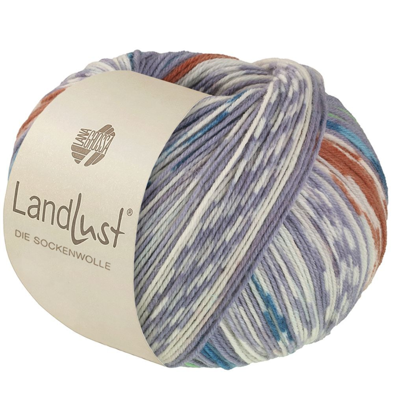 Lana Grossa Landlust Die Sockenwolle 614 Grijs/Wit/Licht-/Donkerpetrol/Okkergoud/Meigroen