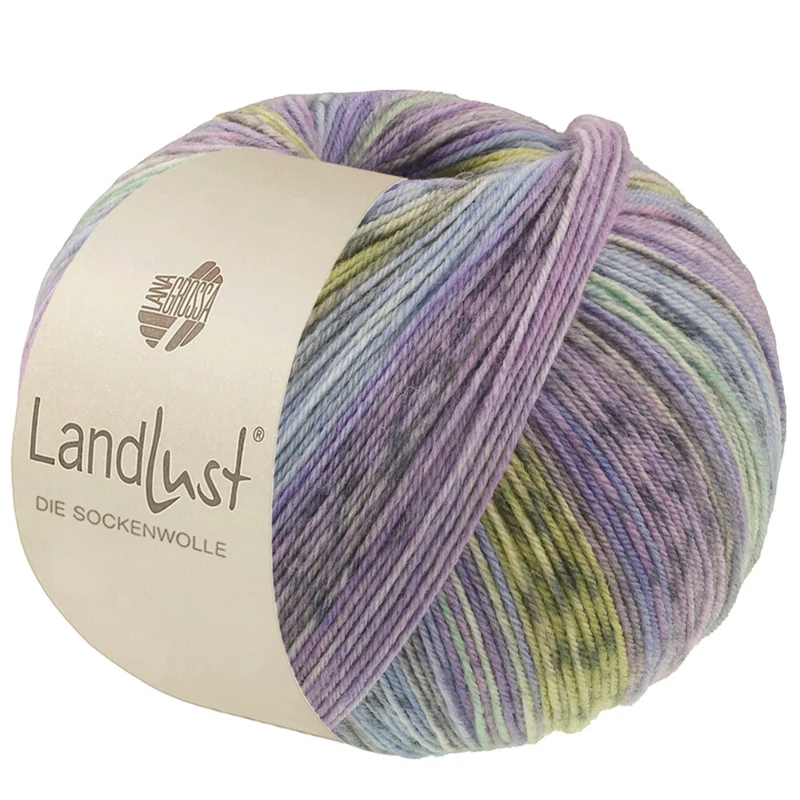 Lana Grossa Landlust Die Sockenwolle 618 Violetblauw/Jeans/Lichtblauw/Licht-/Donkergrijs/Jade/Pistache/Sering gestreept