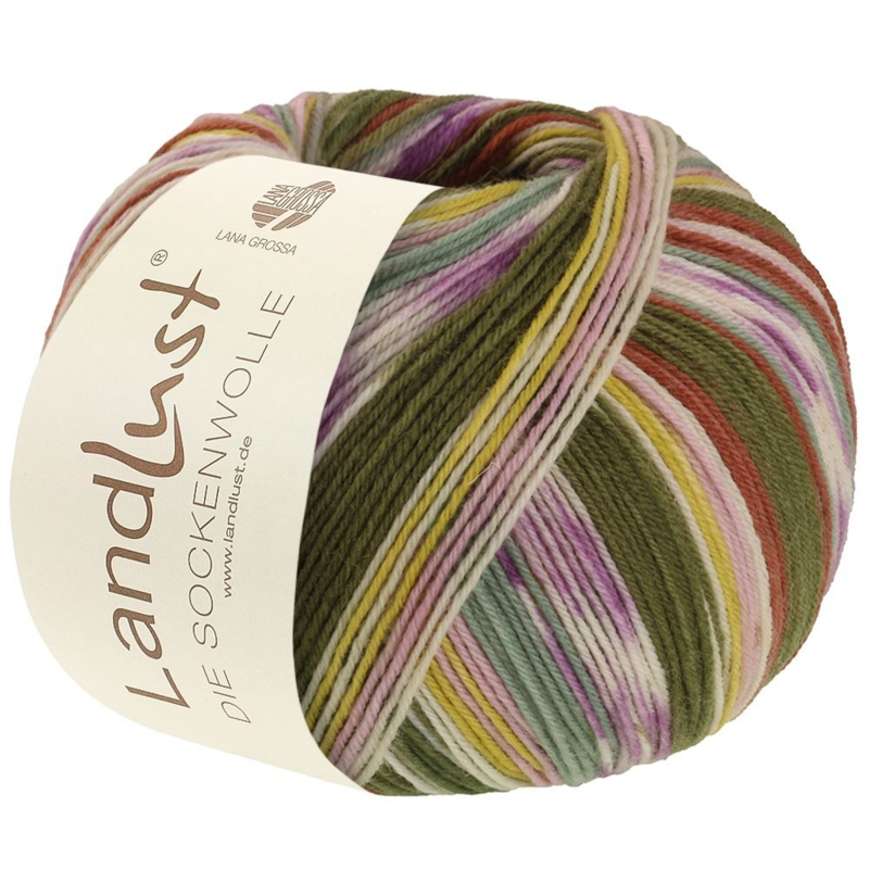 Lana Grossa Landlust Die Sockenwolle 716 Kaneelbruin/Roze/Ecru/Olijf/Geel/Mintgroen/Lila