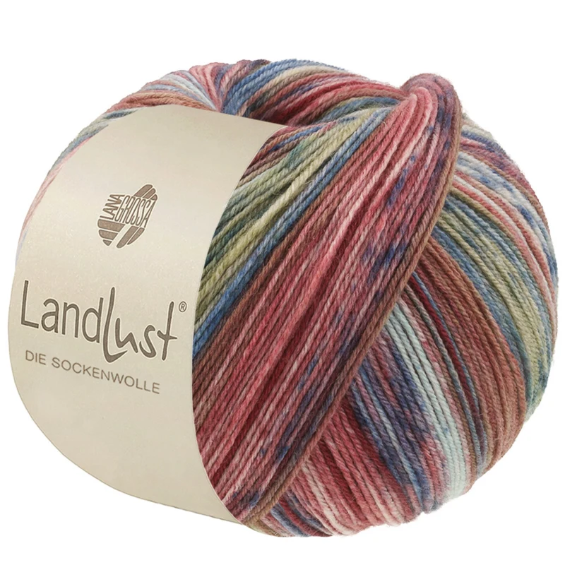 Lana Grossa Landlust Die Sockenwolle 617 Bruin/Jeans/Heide/Naturel/Lichtblauw/Resedagroen/Mint gestreept