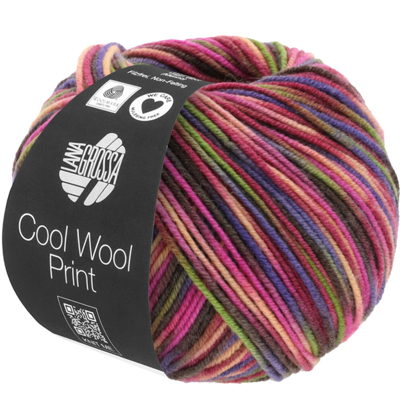 Lana Grossa Cool Wool Print 749 Wijnrood/Pink/Geelgroen/Blauwviolet/Zalm/Mokka