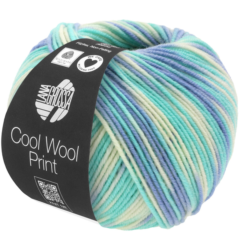 Lana Grossa Cool Wool Print 728 Hemelsblauw/Lichtturkoois/Ecru