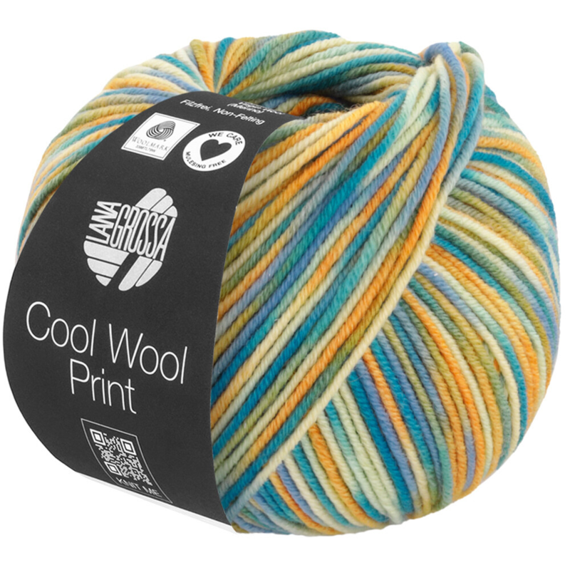 Lana Grossa Cool Wool Print 835 Vanille/Eigeel/Olijf/Hemelsblauw/Petrolgroen/Blauwpetrol