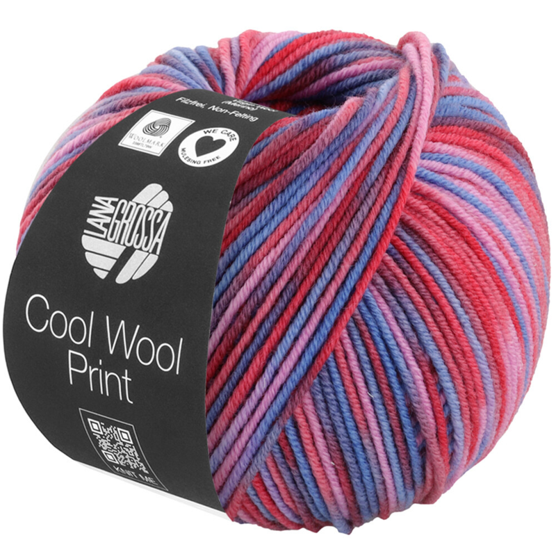 Lana Grossa Cool Wool Print 836 Tomaat/Syringeroze/Duifblauw/Violetblauw/Wijnrood/Donkerrood