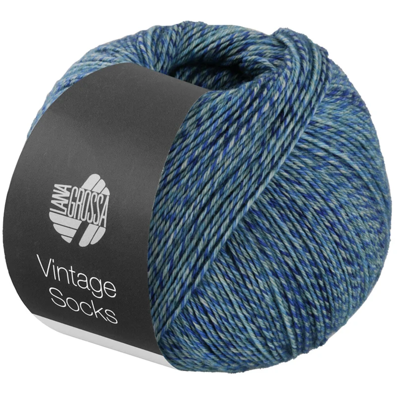 Lana Grossa Vintage Socks 1014 Marine/turkoois/grijs/middernachtsblauw gemêleerd