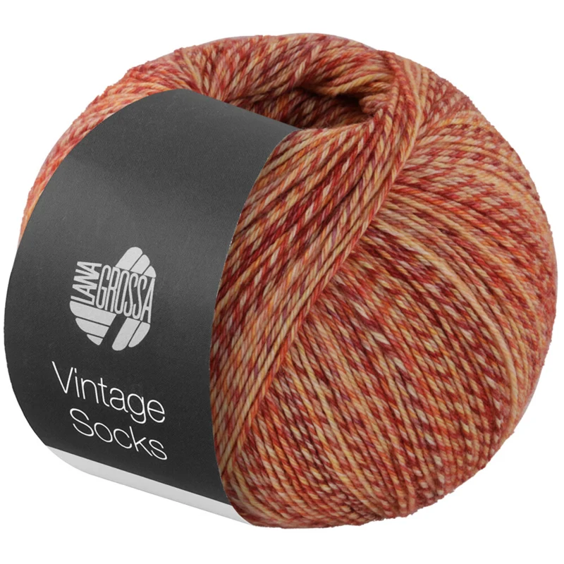 Lana Grossa Vintage Socks 1012 Roest/donkerrood/geel/oranje/room gemêleerd