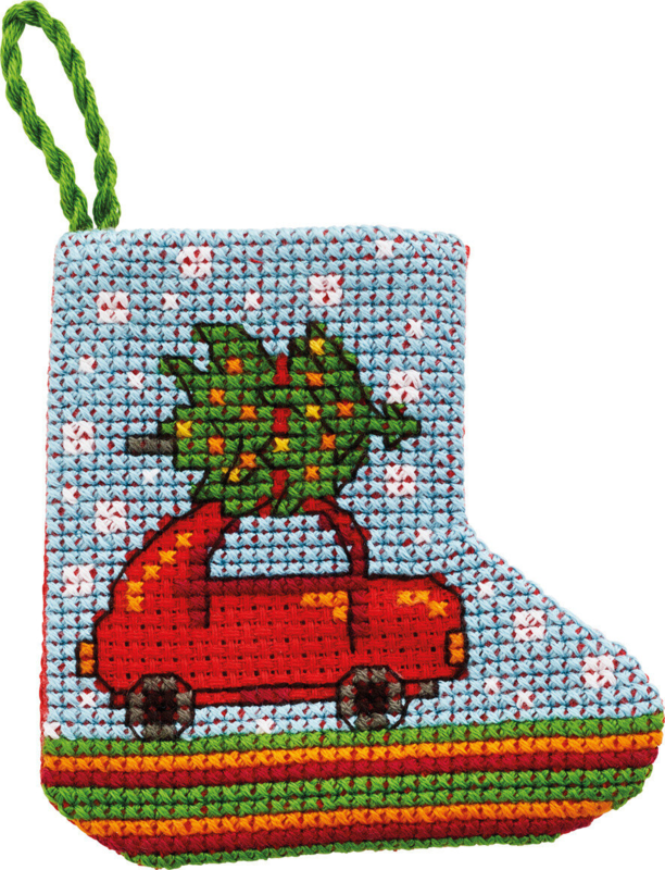 Borduurpakket Kerstauto 7 x 7 cm