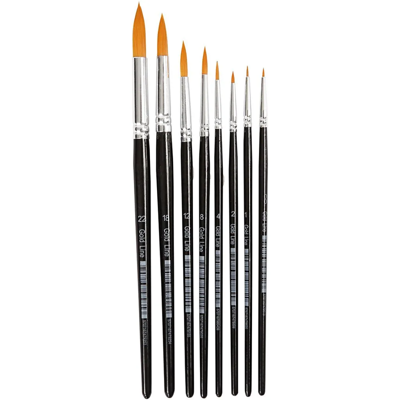 Gold Line Penselen, Rond 1–8 mm, 8 stuks
