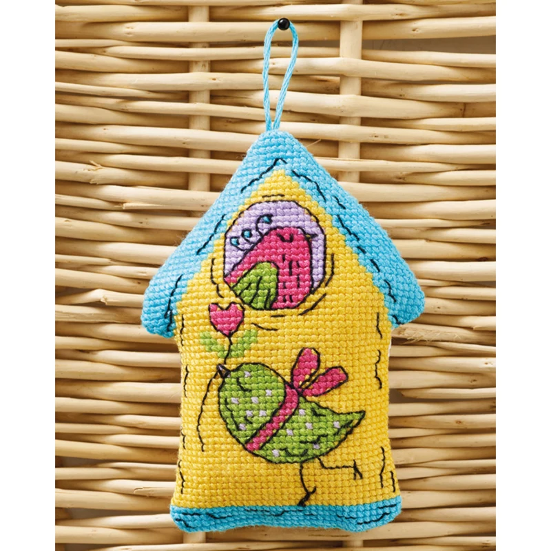 Vogelhuis geel 7x9cm
