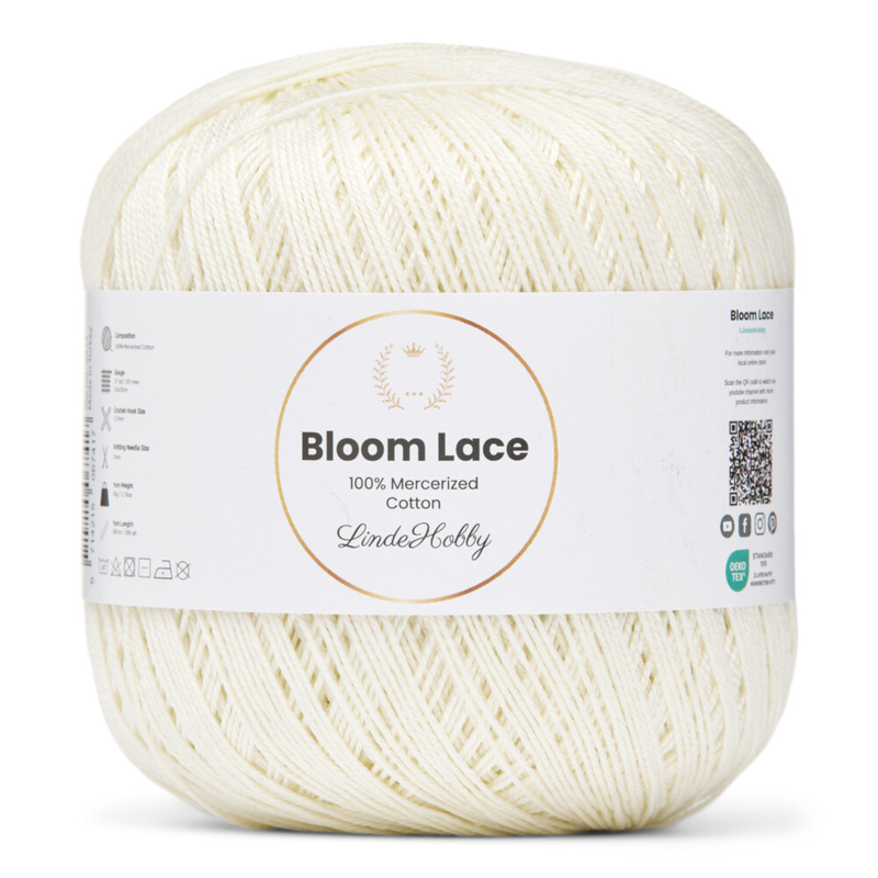 LindeHobby Bloom Lace Mercerized Cotton 30 Natuurlijk wit