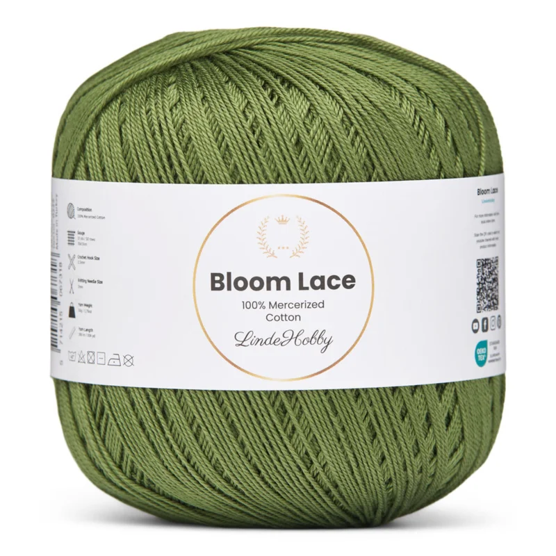 LindeHobby Bloom Lace Mercerized Cotton 20 Olijfgroen
