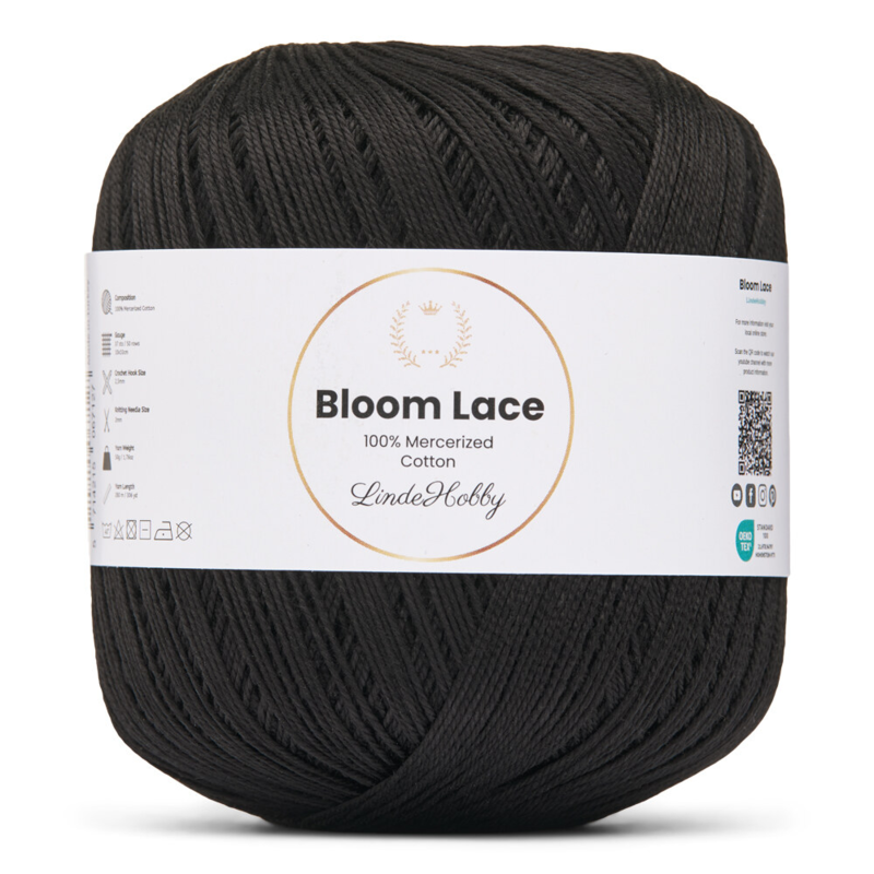 LindeHobby Bloom Lace Mercerized Cotton 01 Zwart