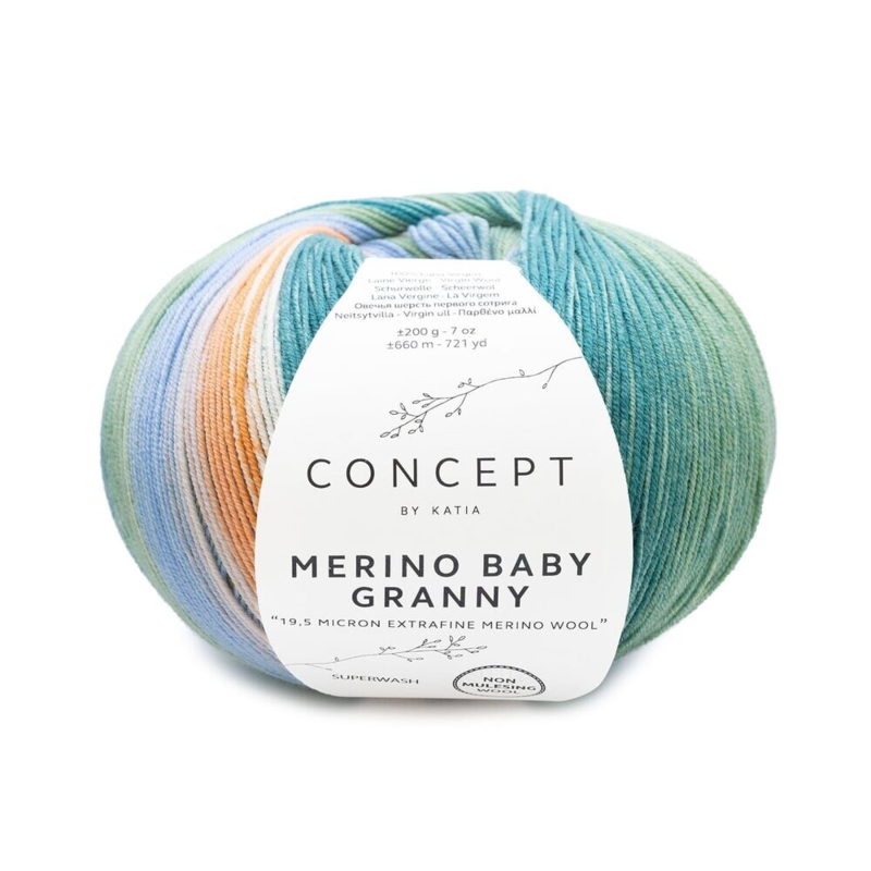 Katia Concept Merino Baby Granny 501 Groen-lichthemelsblauw-oranje