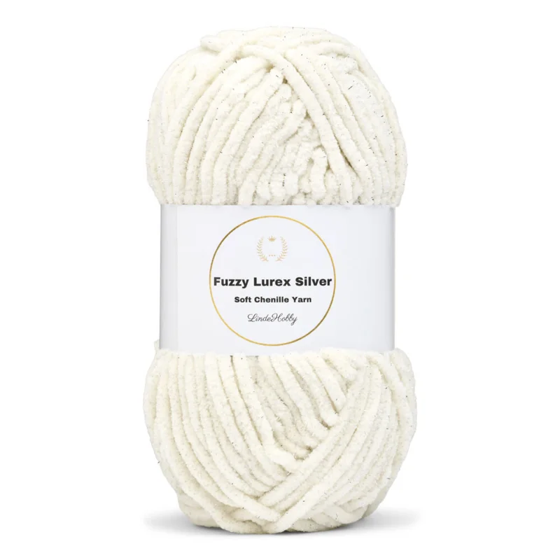 LindeHobby Fuzzy Chenille Silver Lurex 10 Crème (lichtbeige)