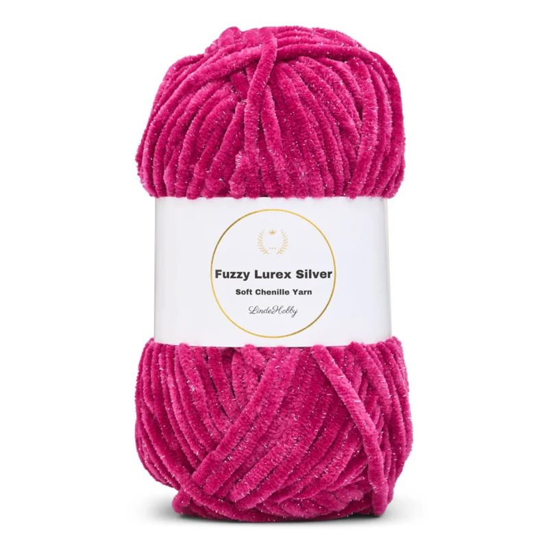 LindeHobby Fuzzy Chenille Silver Lurex 45 Donker fuchsia