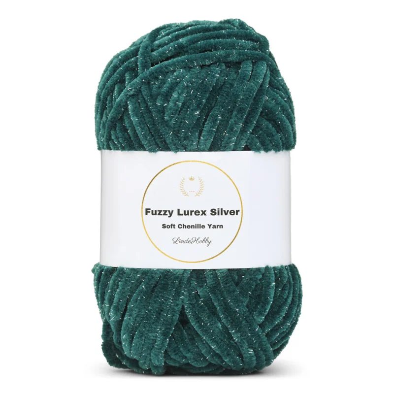 LindeHobby Fuzzy Chenille Silver Lurex 28 Smaragdgroen