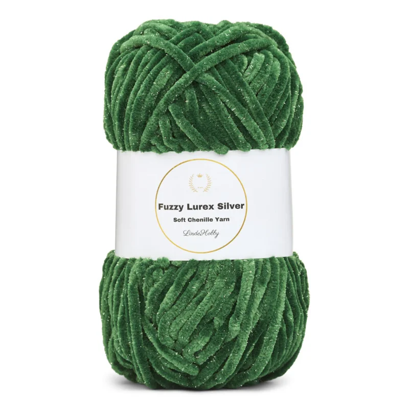 LindeHobby Fuzzy Chenille Silver Lurex 38 Groen