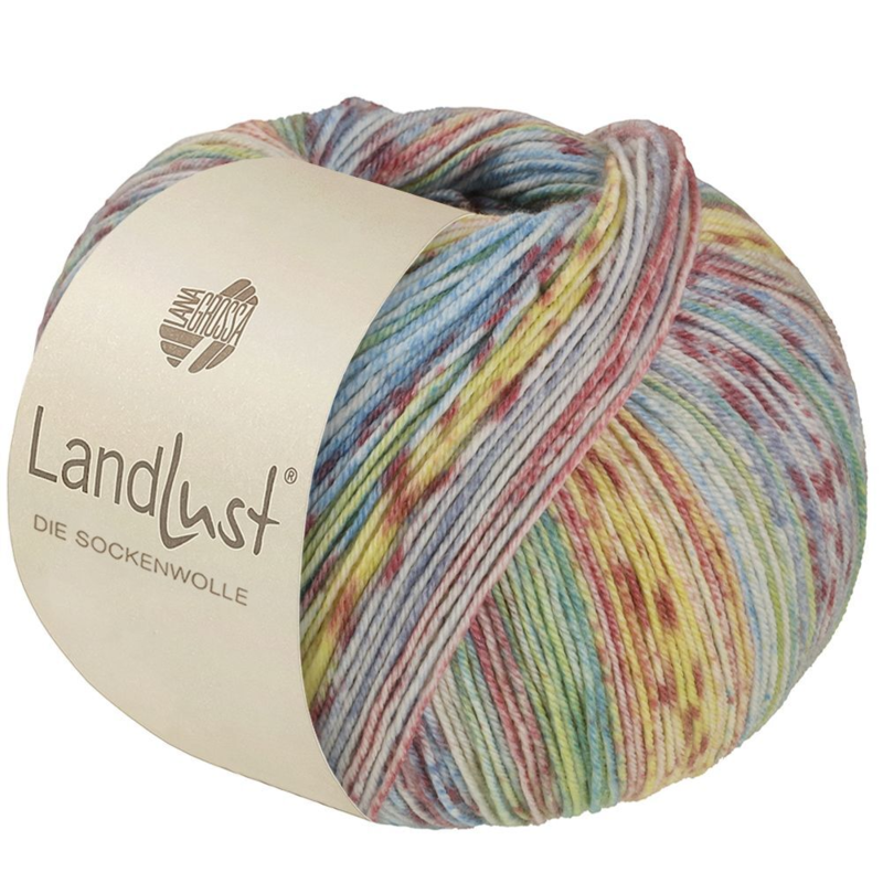 Lana Grossa Landlust die Sockenwolle Seide 331 Lichtgroen/-blauw/Terracotta/Vanille/Ecru/Oudroze/Lichtgrijs gestreept