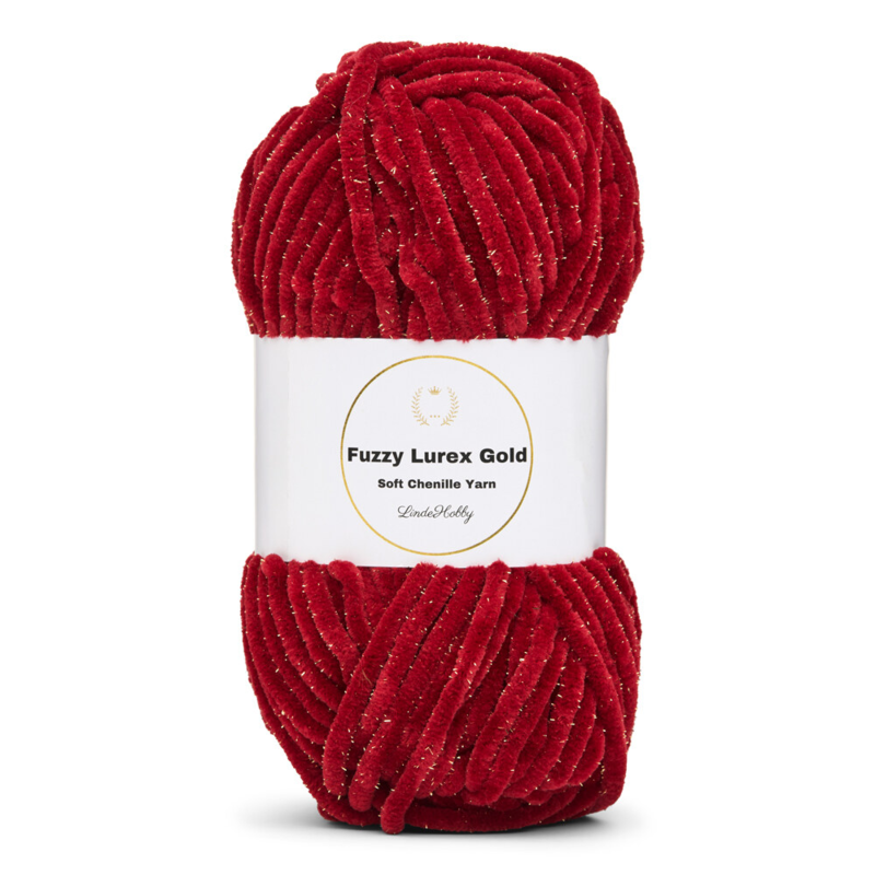 LindeHobby Fuzzy Chenille Gold Lurex 12 Bourgondisch rood