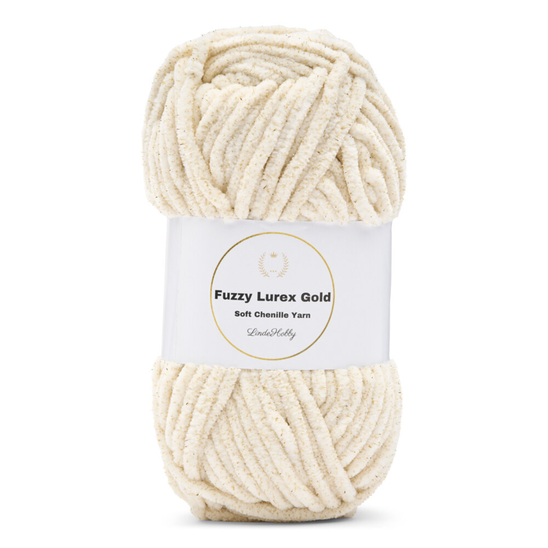 LindeHobby Fuzzy Chenille Gold Lurex 10 Crème (lichtbeige)