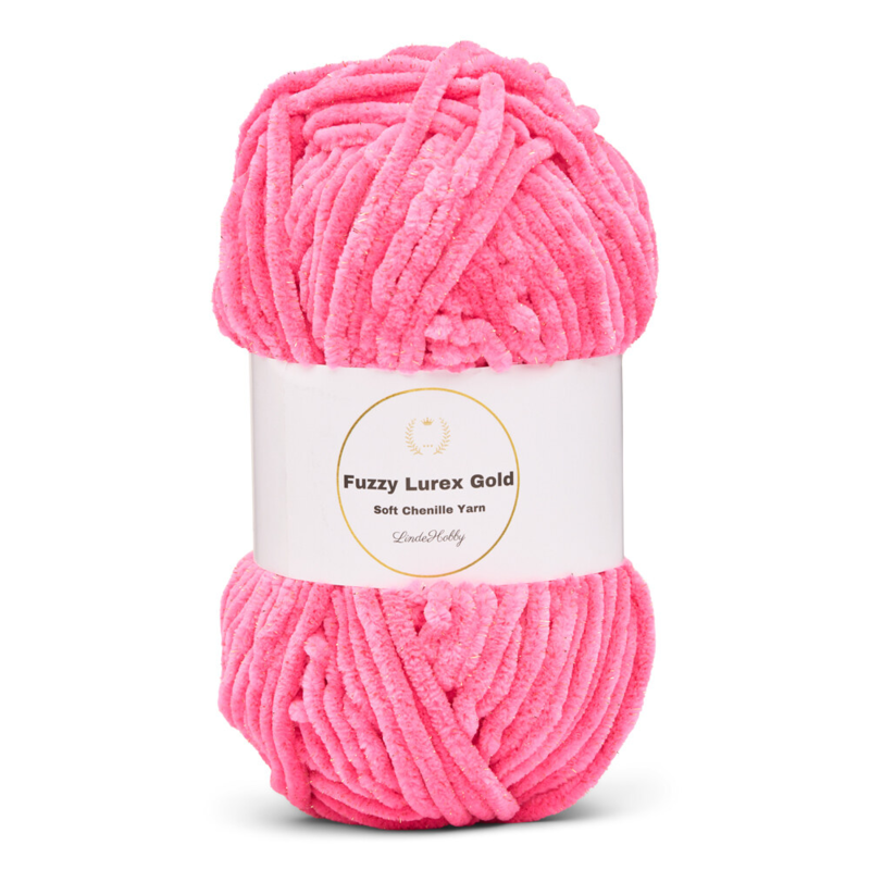 LindeHobby Fuzzy Chenille Gold Lurex 49 Neonroze