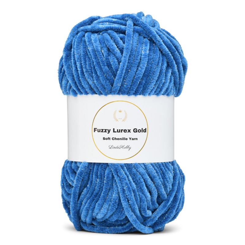 LindeHobby Fuzzy Chenille Gold Lurex 36 Blauw