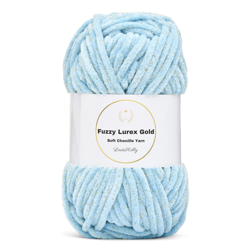 LindeHobby Fuzzy Chenille Gold Lurex 07 Babyblauw