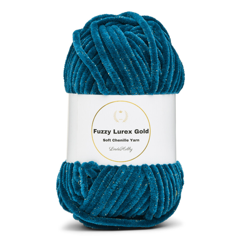 LindeHobby Fuzzy Chenille Gold Lurex 18 Petrolgroen / donkerturkoois
