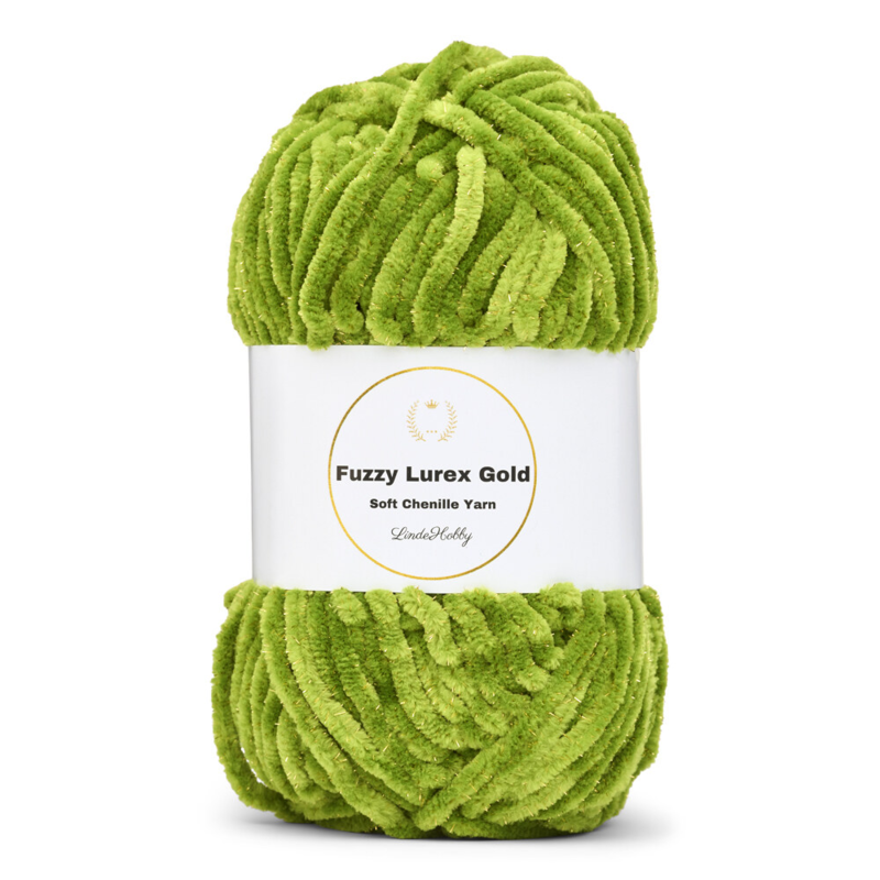 LindeHobby Fuzzy Chenille Gold Lurex 32 Grasgroen