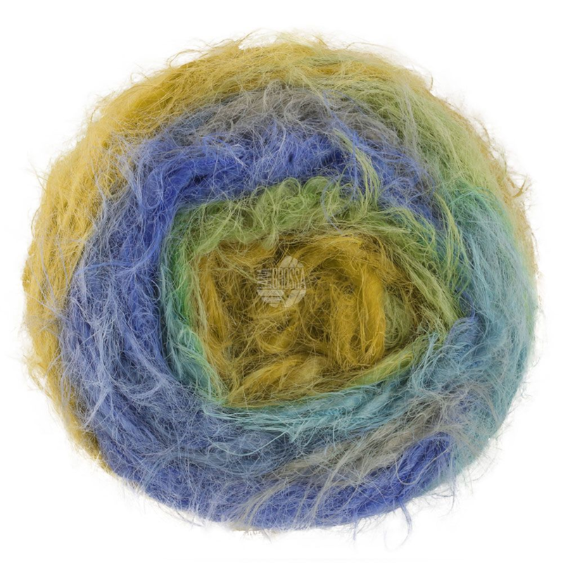 Lana Grossa Basta Mista 101 Mosterdgeel/Lindegroen/Royalblauw/Jeansblauw/Grijs/Muizengrijs