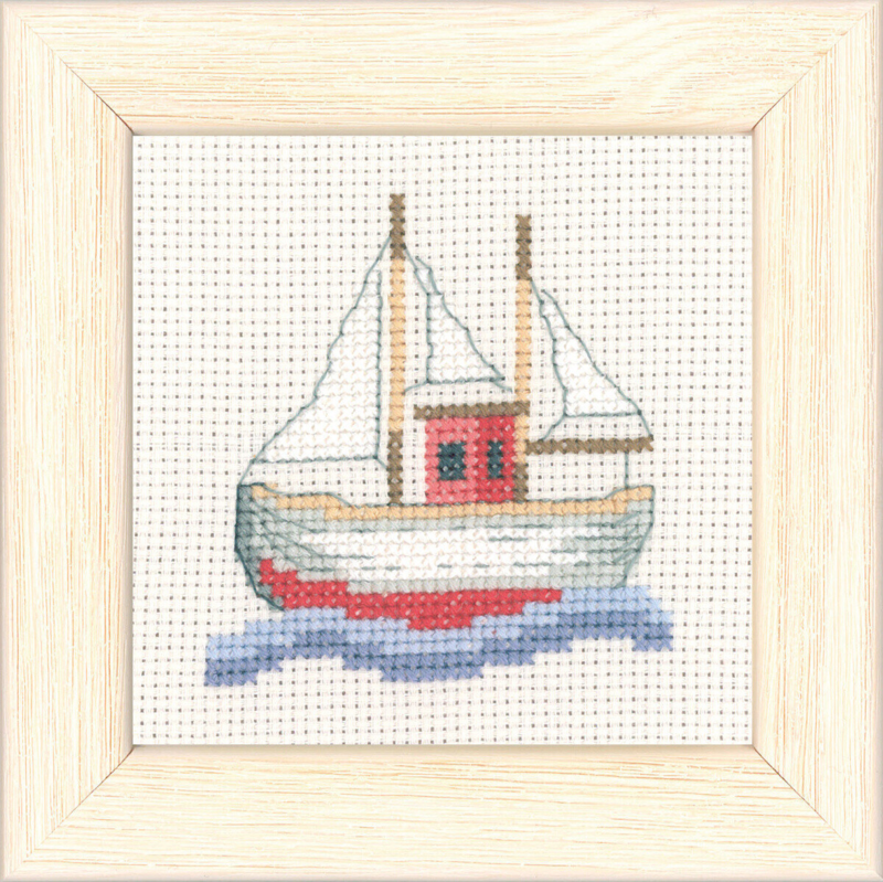 Borduurpakket Vissersboot 9 x 9 cm R5376