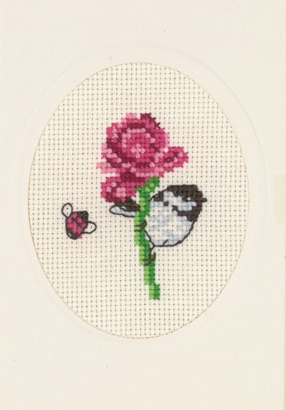 Borduurpakket Bloemenkaart roos 9 x 13 cm