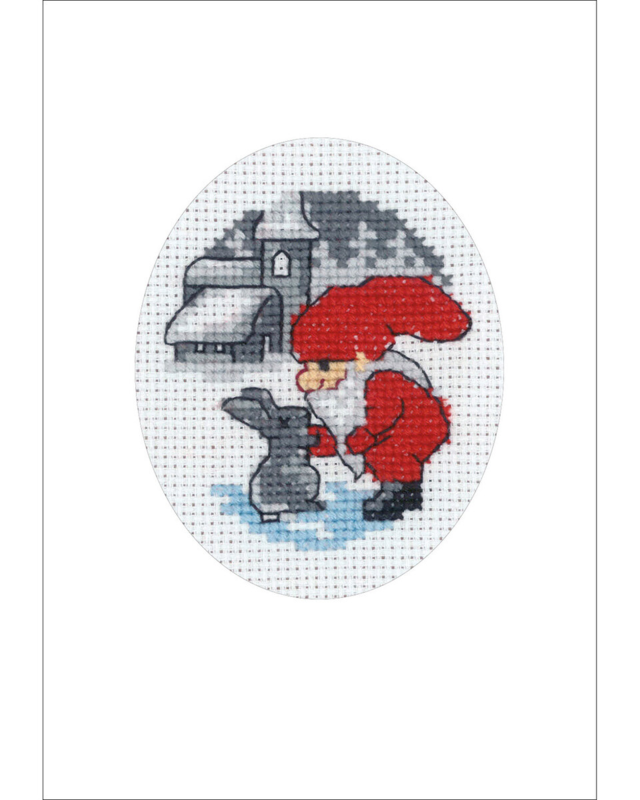 Borduurpakket Konijn & Kabouter kerstkaart 9 x 13 cm