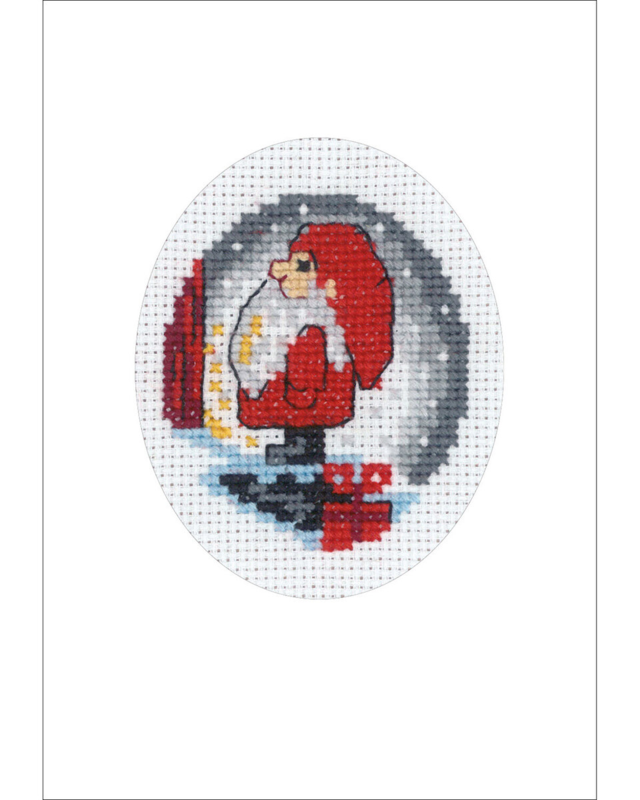 Borduurpakket Kabouter op trap kerstkaart 9 x 13 cm