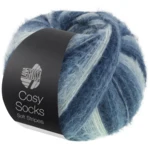 Lana Grossa Cosy Socks Soft Stripes 106 Zwartblauw/grijsblauw/rookblauw/witblauw