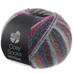 Lana Grossa Cosy Socks Multi Stripes 158 Petrol/donker fuchsia/olijf/mintturquoise/donkerrood