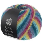 Lana Grossa Cosy Socks Multi Stripes 155 Donker petrol/licht turkoois/geel/orchidee/grijsviolet
