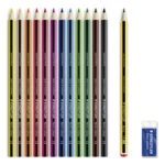 STAEDTLER Noris Club Kleurpotloden + Potlood & gum, 12 + 2 stuks – Inhoud