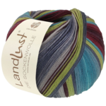 Lana Grossa Landlust Die Sockenwolle 133 Bourgogne/Wijnrood/Turkoois/Pistache/Grijsblauw/Licht-/Mintpetrol/Licht-/Muisgrijs gestreept