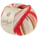 Lana Grossa Landlust Die Sockenwolle 725 Oriëntrood/Aardbeirood/Ecru/Bruin/Roze/Paars/Lichtbeige/Donkerblauw