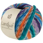 Lana Grossa Landlust Die Sockenwolle 821 Nachtblauw/Azuurblauw/Oranje/Zeegroen/Paars/Donkerviolet/Gebroken wit/Petrol