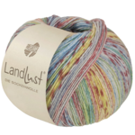 Lana Grossa Landlust die Sockenwolle Seide 331 Lichtgroen/-blauw/Terracotta/Vanille/Ecru/Oudroze/Lichtgrijs gestreept