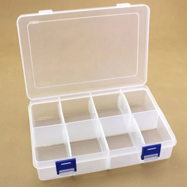 Intrekking ervaring Helderheid Kunststof doos met deksel, transparant, 20x13.5 cm, 8 vakken