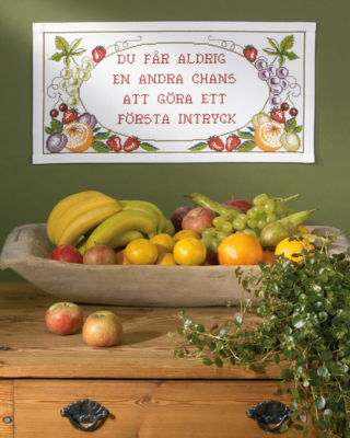 Borduurpakket Fruit met tekst 57 x 29 cm