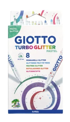 Giotto Turbo Pastel Glitterpennen, 8 stuks