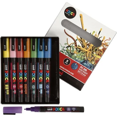 Uni Posca Pennen Fine Glitter, 8 stuks