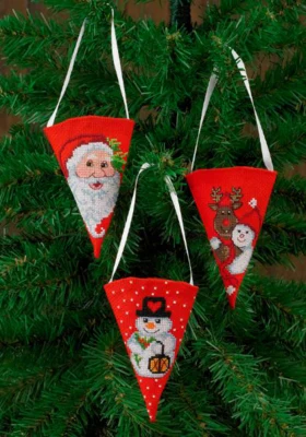 Kerstborduurset Kegels Sneeuwpop, 3 stuks